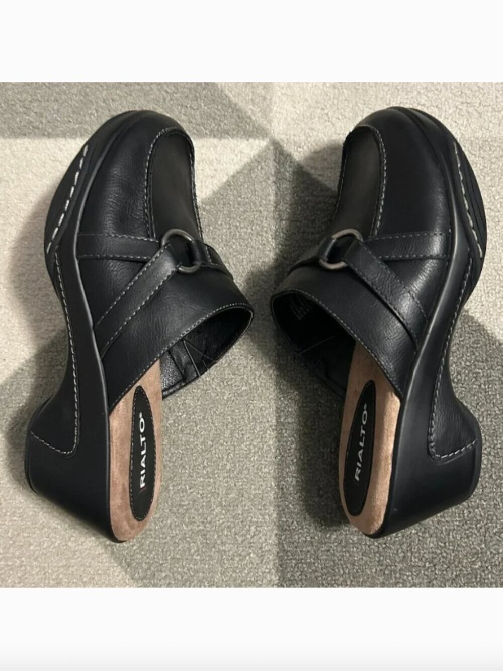 Rialto Verve Black Faux Leather Clogs/Mules Block Heel Women's‎ Size 9.5